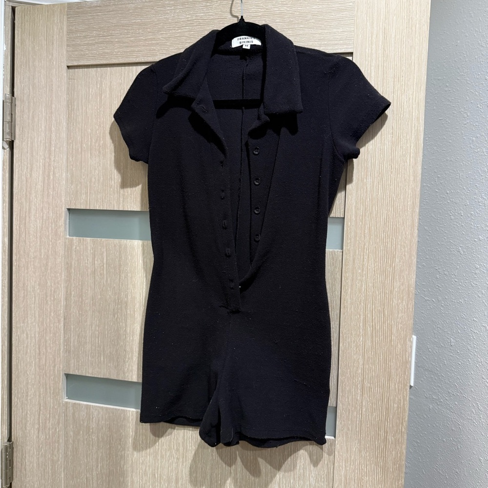 Frankie's Bikinis Black Button-Up Romper